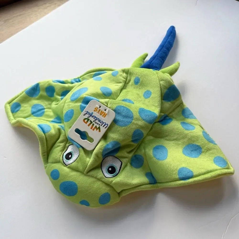 Wildlife Artists Plush Stingray Hat Kids Novelty Aquarium Zoo Green Blue Dot NEW